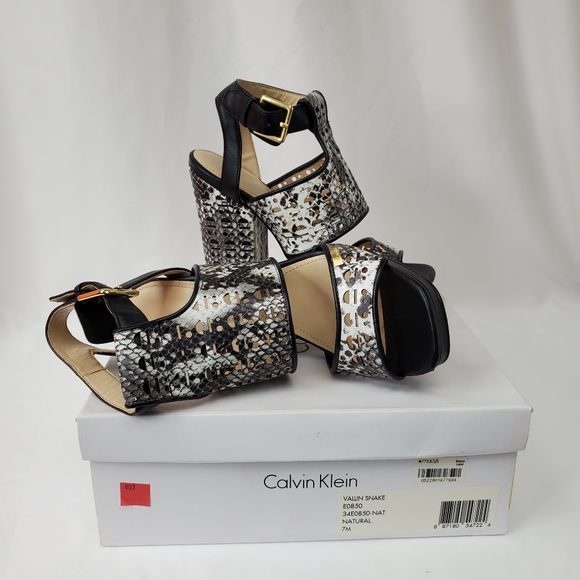 Calvin Klein VALLIN Faux Snake Skin Open Toe Block Heels - Picture 9 of 10